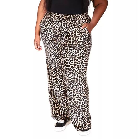 MICHAEL Michael Kors NWT Soft Velour Leopard Cheetah Animal Print Wide Leg Pants - Picture 1 of 11